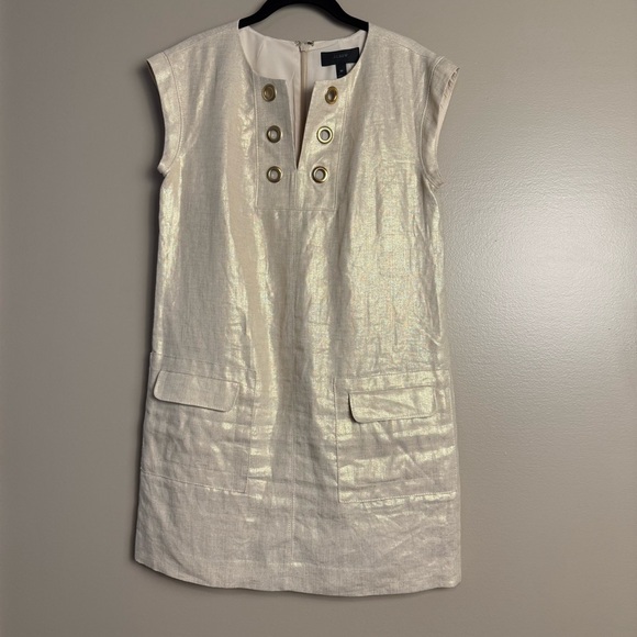 J. Crew Gold Sheath Mini Dress Crew Neck Sleeveless - Picture 2 of 13